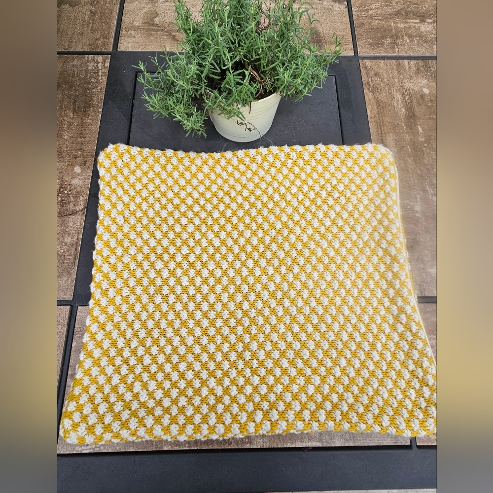 Mustard Yellow & White Crochet Knit Boho Pillow Cover #17 Cottage